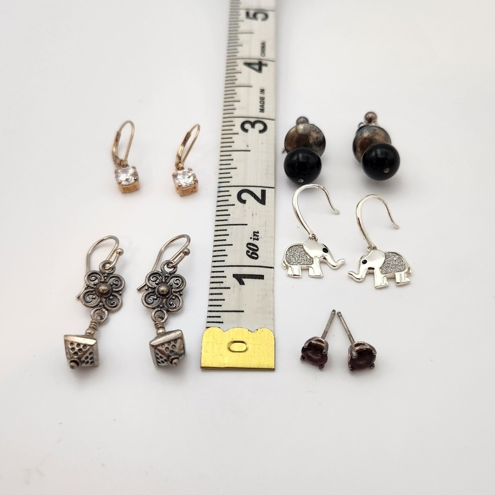 Unbranded Earring Lot Women OS Silver Mixed 925 Sterling Elephant CZ‎ Floral 5pc